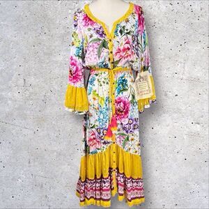 Aratta Silent Journey Ibiza Shirt Dress Floral Festival Boho Hippie Medium EUC